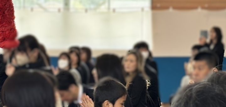 小学校の入園式で緊張する男の子